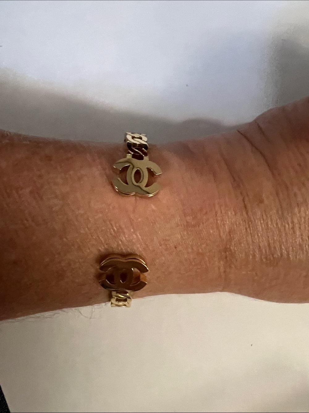 CHANEL Gold-Tone Interlocking CC Open Cuff Bracelet